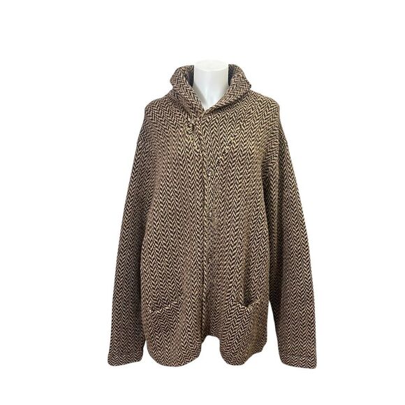 Ralph Lauren Sweaters - POLO Ralph Lauren 100% Lambswool Brown Herringbone Sweater Cardigan XXL Vintage